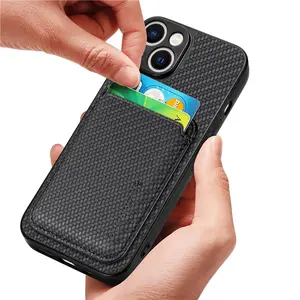 New Carbon Fiber Texture Design Phone Case Luxury Pu Leather Back Cover Magnetic Detachable Card Holder Wallet Phone Case