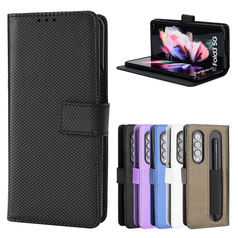 Business Wallet Pattern PU Leather Flip Cover with Pen Slot Back Cover for Samsung Galaxy Z fold 3 5G/fold 5