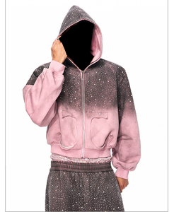 Ensemble deux pièces vintage streetwear pour homme : sweat à capuche orné de strass et pantalon de jogging délavé à l'acide - Product Image 3