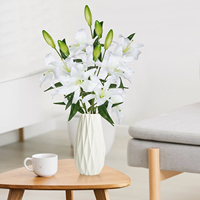 5 têtes de lys artificiels, longues tiges, bouquet de lys au toucher réel pour la maison, l'hôtel, l'arrangement floral, la décoration de fête, le cimetière