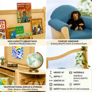 Rincón de Lectura Montessori para Guardería con Sofá, Sillón, Estante Ajustable de Madera para Niños, Mueble de Biblioteca para Preescolar - Product Image 2