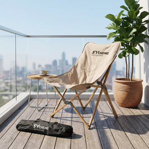 Chaise papillon de jardin légère pour l'extérieur, design minimaliste moderne, chaise pliante en bois de hêtre, chaise longue de plage en toile - Product Image 1