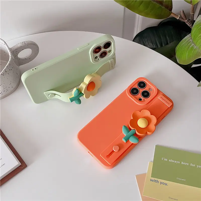 Cute Aesthetic Phone Cases Sun Flower Wrist Strap Call Phone Case for iPhone 13 12 11 Pro XR X 8 7 Plus cute silicon phone case