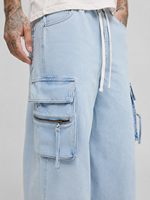 Jean baggy classique mi-lourd taille haute avec poches sur les cuisses, délavage Monkey, pantalon cargo 6 poches, coupe ample pleine longueur, été