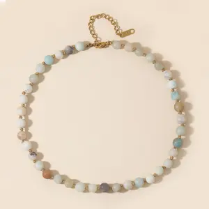 Amazonite Choker Necklace 8mm Natural Stone Hand Knotted Prayer Beads Meditation Short Healing Crystal Necklace For Women