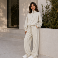Ensemble de survêtement pour femme en molleton de coton de luxe, respirant, brodé, motif lettres streetwear, décontracté, double fermeture éclair