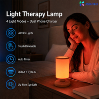 Lampu Terapi Cahaya Siang LED 12W, Dapat Diredupkan, Kontrol Sentuh, Timer, Pengisian Daya USB Ganda, Portabel, Bersertifikasi CE