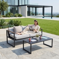 Ensemble de canapés de patio extérieur moderne et durable avec structure métallique, coussins imperméables, fauteuils 2 places, tables d'appoint, pour villa, piscine, jardin, conversation