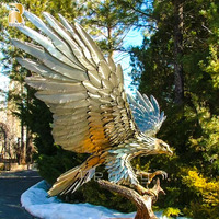 Statue d'aigle en acier inoxydable de grande taille, design abstrait, pour place commerciale extérieure