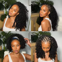 Perruque mi-longue bouclée style pixie pour l'été, en cheveux humains vierges bruts, avec bandeau à cordon pour femme