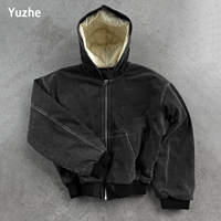 Veste de travail personnalisée pour homme, veste en toile épaisse à capuche, doublure matelassée, lavage vintage usé, broderie de patch, vêtements de travail, bomber pour homme