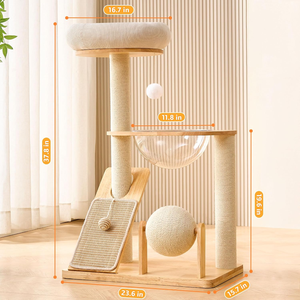 Solid Wood <b>Cat</b> <b>Tree</b> Tower with <b>Scratching</b> <b>Post</b>, 37.8 Inches Tall <b>Cat</b> Towers with <b>Scratching</b> Board and Scratcher Ball, - Product Image 6