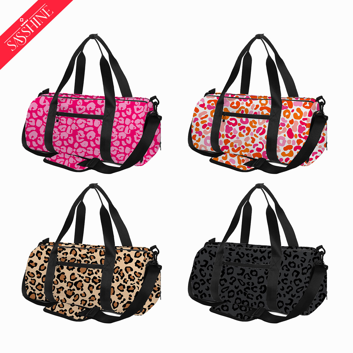 Stylish Custom Leopard Print Large Capacity Sports Gym Bag with Compartment Adjustable Strap
