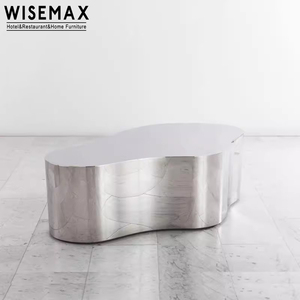 طاولة جانبية فاخرة خفيفة من WISEMAX أثاث، طاولة قهوة معدنية بقاعدة من الفولاذ المقاوم للصدأ ذات شكل غير منتظم لغرفة المعيشة - Product Image 3