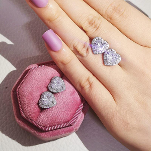 Lớn Màu Hồng Trái Tim Lãng Mạn Nữ Cô Gái Vòng Cổ Vòng Tay Bông Tai Nhẫn Set Cuba Chuỗi Paved Rõ Ràng Cubic Zirconia Trang Sức Bộ - Product Image 3