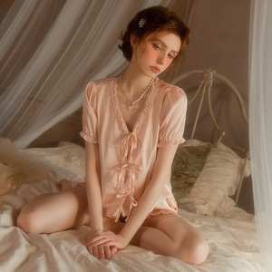 Sexy Lace Two-<strong>Piece</strong> <strong>Pajama</strong> Set Luxurious <strong>Black</strong> Pink <strong>White</strong> Satin <strong>Pajamas</strong> for Comfortable Sleeping