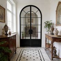 Puerta de Vidrio con Marco Arqueado Negro Minimalista, Fabricada en China, con Recubrimiento en Polvo, Puerta de Aluminio Estrecha para Sala de Estar