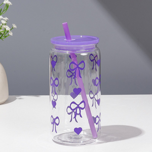 Vaso Reutilizable de Plástico Libre de BPA de 16 oz con Tapa y Pajita para Bebidas, con Diseño de Lazo, para Fiestas, para Beber Directamente - Product Image 3