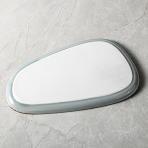 Juego de platos de cena irregulares de cerámica Chaozhou, platos ovalados rectangulares oblongos de porcelana gris reactiva para bonito restaurante - Product Image 5