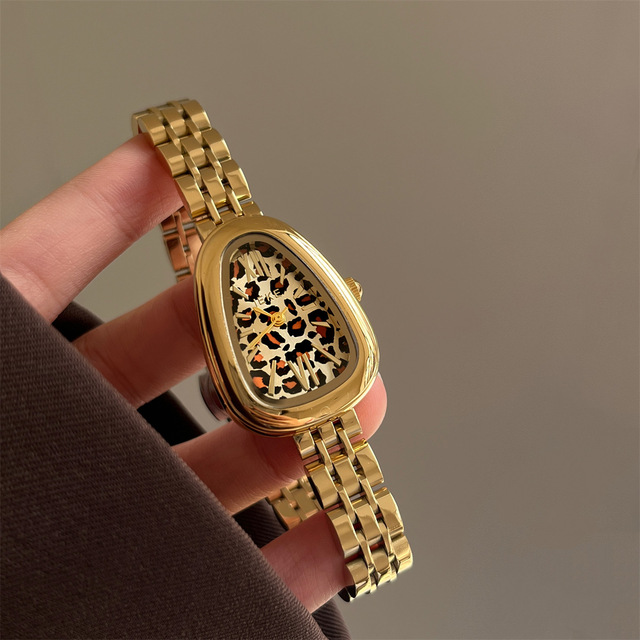 IEKE Women's High-End Quartz Watch Simple Steel Band with Snakehead Ancola Red Leopard Charm Light Luxury Commuter Watch