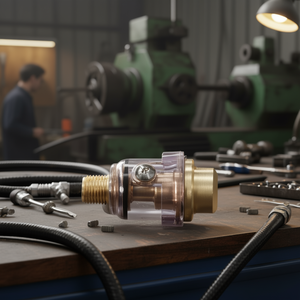 Engrasador Fervi de 1/4 pulgada NPT con cuerpo transparente de latón y ajuste de tornillo para herramientas neumáticas - Product Image 3