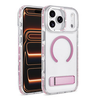 Étui de téléphone magnétique transparent de luxe avec strass, support horizontal dissimulé, antichoc, protection intégrale pour iPhone 17 16 15 Pro Max