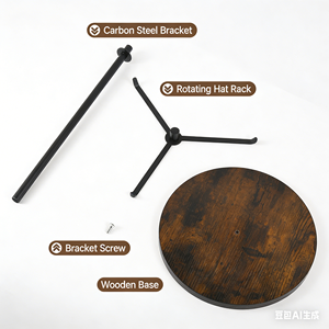 MIXWARES Support rotatif <span class=keywords><strong>pour</strong></span> casquettes de baseball en fer et base en bois <span class=keywords><strong>pour</strong></span> 12 casquettes de baseball - Product Image 4