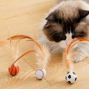 <b>Cat</b> Toys Bouncy Balls With Feathers <b>Plush</b> Interactive Pet Play Soccer Baseball Basketball 11g Zhejiang Origin - Product Image 3