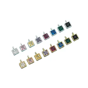 Square Tiny 925 Sterling Silver CZ Zircon Birthstone Pendant Charms For Necklace Earrings Jewelry Making