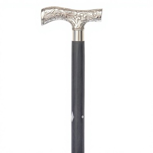 Bastón moderno con mango plateado en forma de T, bastón negro de tamaño personalizado, bastón de madera hecho a mano para personas mayores, muy vendido. - Product Image 1