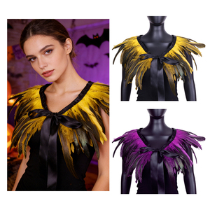 Set Costume Gotico Punk <span class=keywords><strong>con</strong></span> Piume, Poncho per Spettacoli, Halloween, Cosplay, Sciarpa in Piume di Pollo e Polsiera - Product Image 5