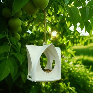 3D Printed Outdoor Hanging <b>Bird</b> Feeder White Plastic Durable Design For Pet <b>Birds</b> Rounded Shape With Drainage Hole - Product Image 1
