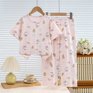 Nuovo set di abbigliamento per bambini: <span class=keywords><strong>pigiami</strong></span> per bambini con stampa a cartoni animati, <span class=keywords><strong>pigiami</strong></span> in cotone a maniche corte per ragazze, comodi - Product Image 2