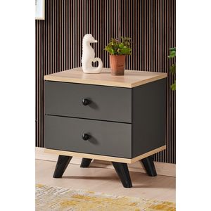 Table de chevet moderne en bois gris anthracite de style nordique avec 2 tiroirs et panneau de charge sans fil intelligent - Product Image 3