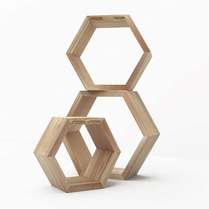 다각형 모양의 나무 벽걸이 세트. 욕실 및 거실 수납 선반과 화분 진열대 - Product Image 6