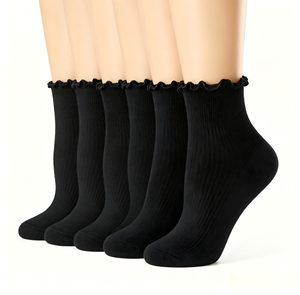 6 Pares de Calcetines de Algodón con Volantes, Estilo Preppy, Transpirables, con Logotipo Personalizado ODM/OEM, para Mujer, Uso Diario en Primavera - Product Image 2