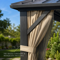 Gazebo de luxe à toit rigide en cèdre, double toit en acier galvanisé avec rideaux, pavillon permanent pour terrasse