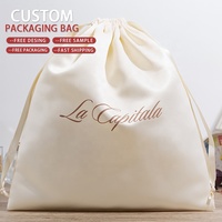 Pochette en satin de soie personnalisée blanche avec cordon de serrage, pochette pour extensions de cheveux, pochette scellée pour promotions, cadeaux, logo personnalisé
