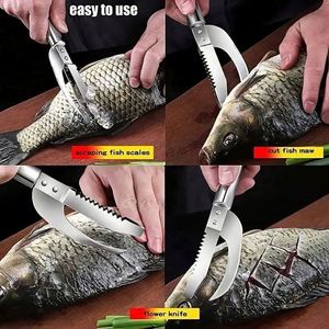 1 pièce Couteau à écailles de poisson 3-en-1 en acier inoxydable, outil de découpe, de raclage et de dégraissage, éplucheur à dents de scie et outil de désossage et de filetage - Product Image 2