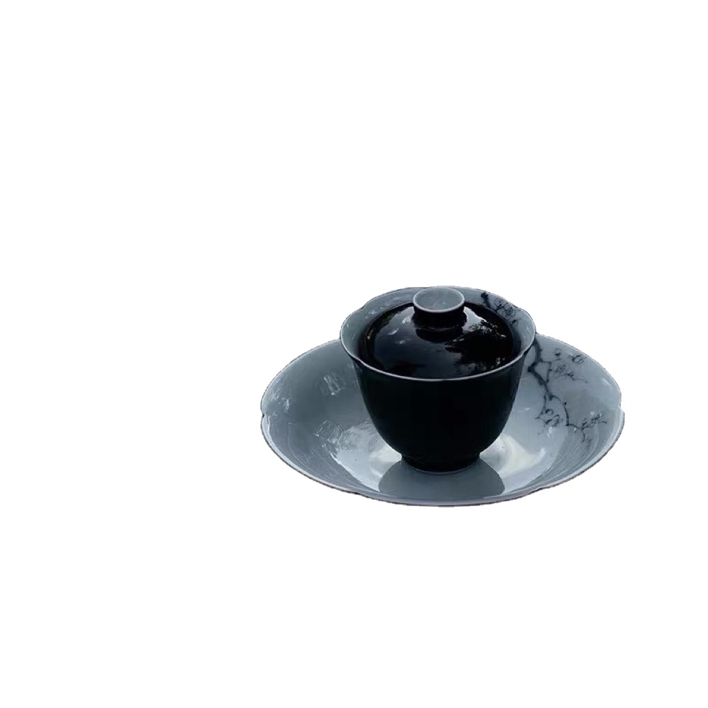 Matte Black Hand-Painted Plum Blossom Gaiwan Tea Set - Chinese Kung Fu Tea Ware