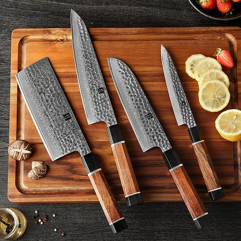 4 قطعة المهنية اليابانية المطبخ دمشق طقم السكاكين مع الصحراء الحديد الخشب