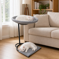 USMILEPET Nid pour chat surélevé, lit pour animaux de compagnie en tube d'acier, hauteur réglable jusqu'à 8 kg, avec rembourrage amovible et lavable, gain de place