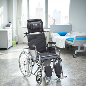 כסא שירותים מתקפל עם גב גבוה, מפלדה איכותית, עם משענת רגליים מתכווננת, מתאים לשימוש קליני ושיקומי. - Product Image 6