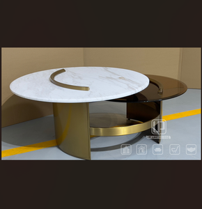 New Arrival Italian Marble <b>Side</b> <b>Table</b> <b>Gold</b> Metal Construction Living Room Coffee <b>Table</b> Double Deck <b>Round</b> Small Coffee <b>Table</b> Doub - Product Image 1