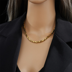 Minimalist Gold <b>Titanium</b> Steel <b>Chain</b> Necklace, Handwoven Beaded Fashion Jewelry for Women - Luxury Geometric Necklaces - Product Image 6
