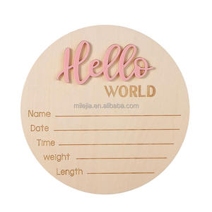 Bonjour monde bébé signe bois disque nom Plaque à la <span class=keywords><strong>main</strong></span> en bois carte d'annonce pour nouveau-né gravé annonce de naissance 'Hello - Product Image 4
