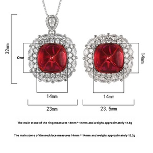 Parure de bijoux de fête pour femme en cuivre écologique, avec zircone cubique rouge et bleue 14*14mm, style vintage, comprenant un pendentif et des boucles d'oreilles pour banquet - Product Image 2