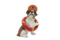 Artisanat en résine d'un petit chien mignon joueur de tennis pirate et sauveteur dans un style créatif