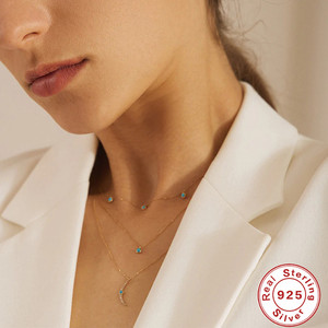 Collar con Colgante de Luna Geométrica y Cadena de Clavícula de Plata de Ley S925 con Turquesa, Estilo Europeo y Americano, Superventas - Product Image 3