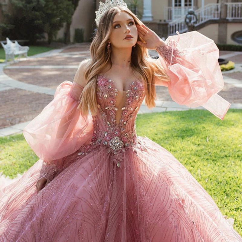 sparkle birthday dress Sparkly Pink Sequin Flower Girl Dress Princess Birthday Party Gown D187 Pink / child-2 main image 0